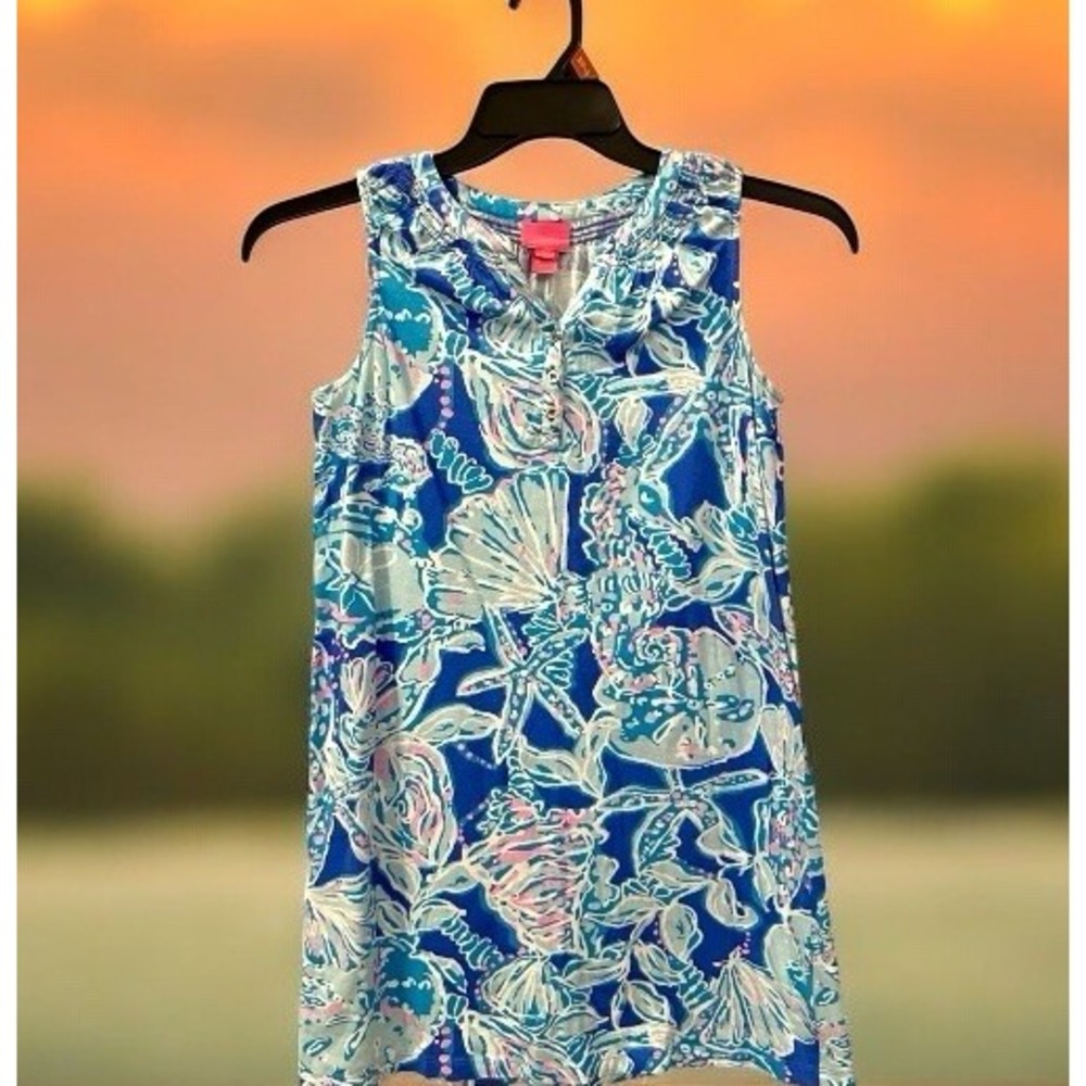 Lilly Pulitzer Girls XL 12 14 Mini Essie Dress Blue Haven Pop Up Floral Large